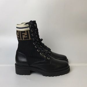 fendi leather combat boot with ff cuff